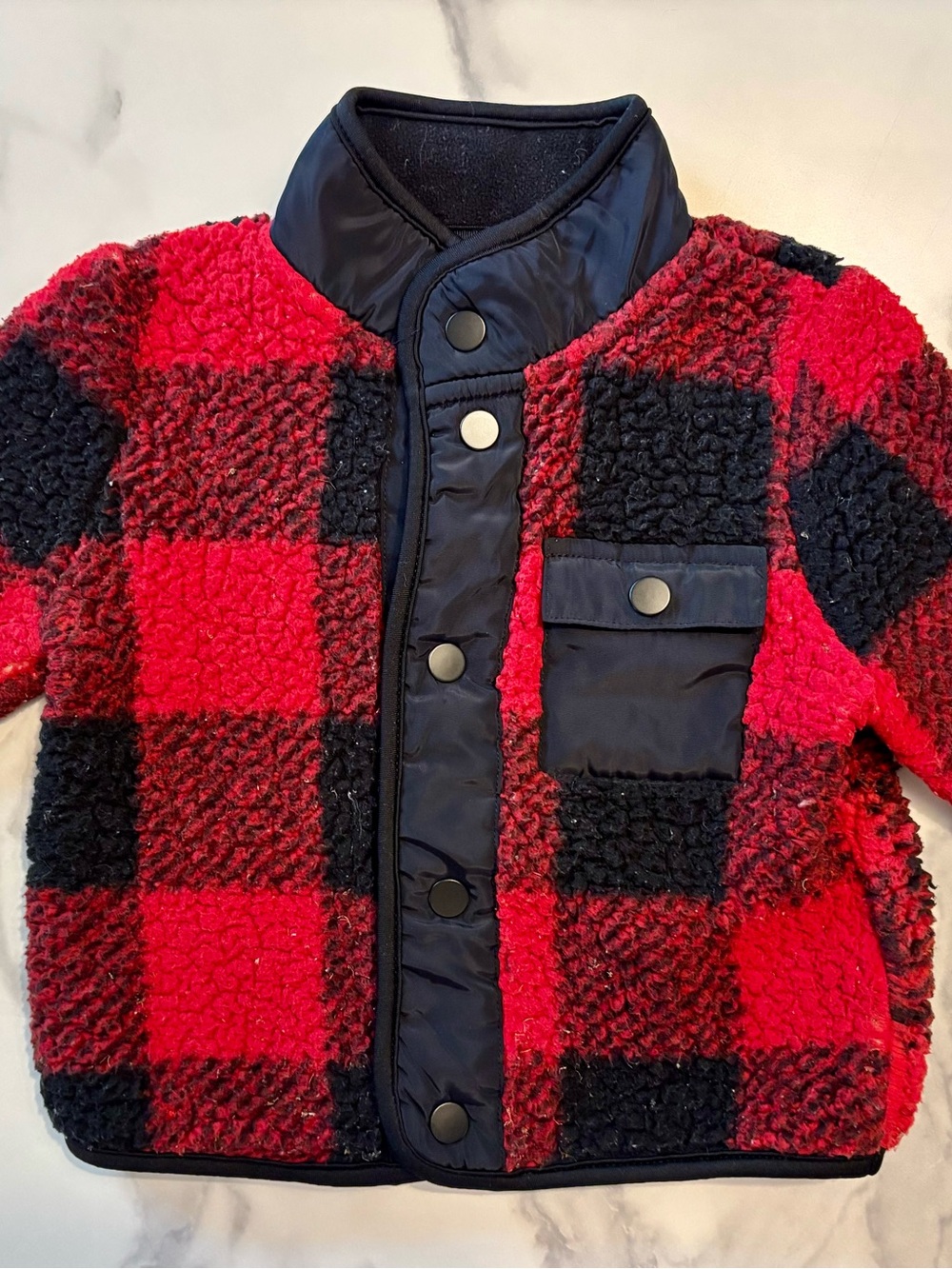 Joe Fresh Red and Black Buffalo Plaid Sherpa Puffer Jacket